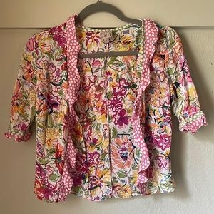 Vintage cropped floral patchwork open front rayon vest or crop top by FL Malik